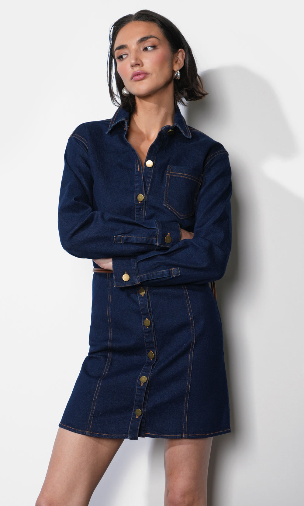 Calista Button Up Denim Mini Shirt Dress Calista Button Up Denim Mini Shirt Dress