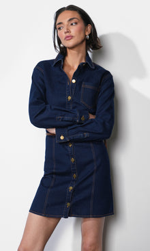 Calista Button Up Denim Mini Shirt Dress