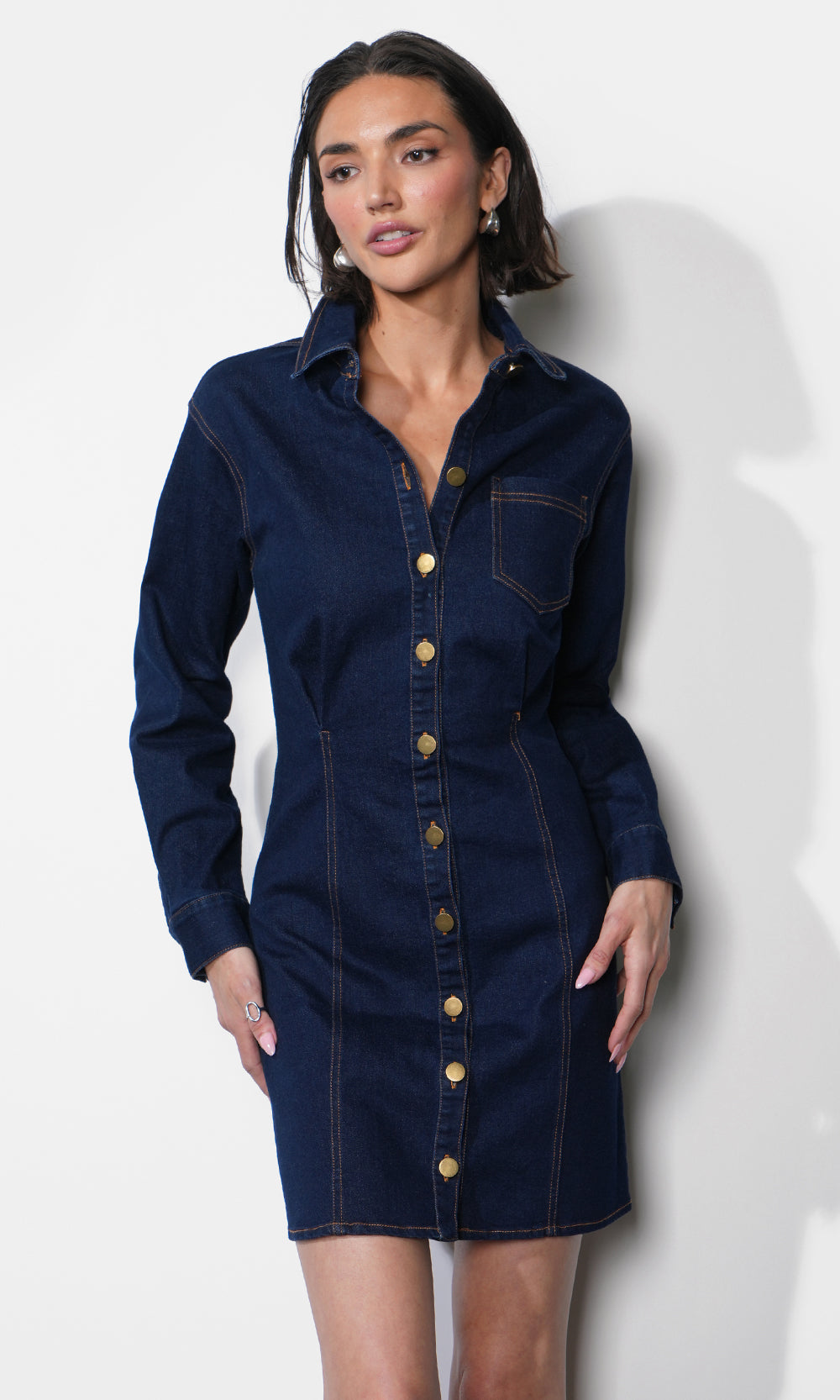 Calista Button Up Denim Mini Shirt Dress Calista Button Up Denim Mini Shirt Dress