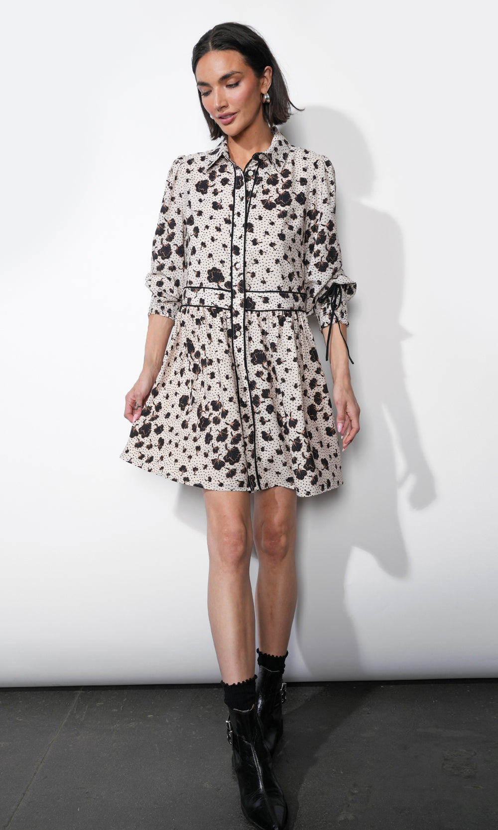 Elsa Button Down Mini Dress w/ Piping