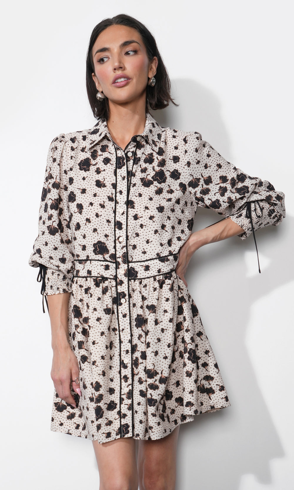 Elsa Button Down Mini Dress w/ Piping