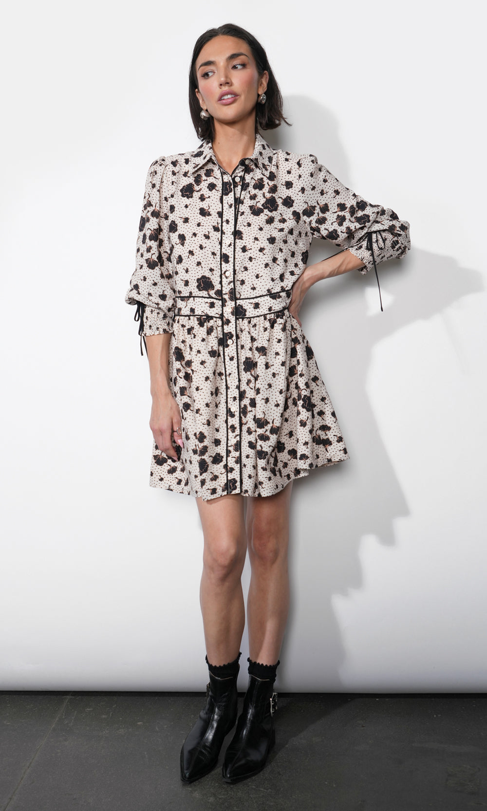 Elsa Button Down Mini Dress w/ Piping