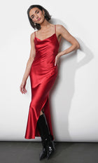 Isla Cowl Neck Satin Maxi w/ Slit