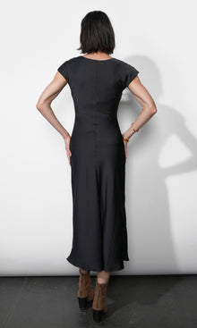 Inez Neck Drawstring Satin Midi Dress