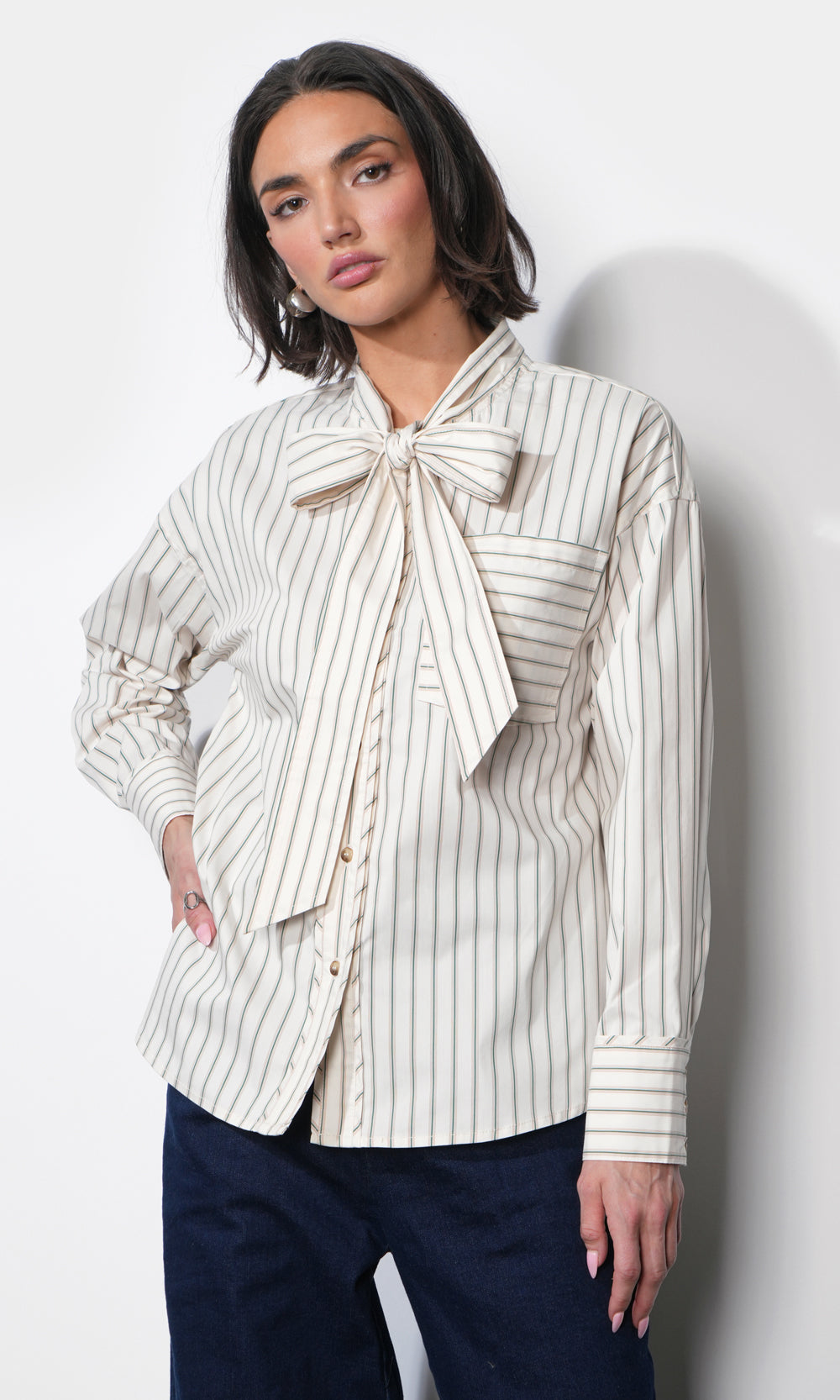 2024 HYKE STRIPE SATINBACKRIBON BLOUSE Stripes | Greylin