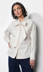 Danica Oversized Stripe Button Up Shirt W/ Tie Neck