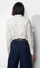 Danica Oversized Stripe Button Up Shirt W/ Tie Neck