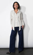 Danica Oversized Stripe Button Up Shirt W/ Tie Neck