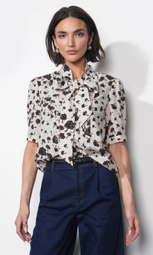 Delilah Scarf Neck Short Puff Sleeve Blouse