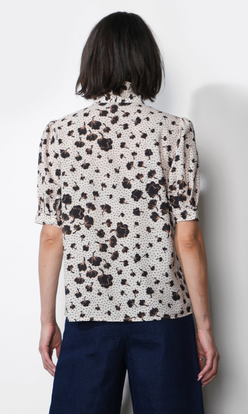 Delilah Scarf Neck Short Puff Sleeve Blouse