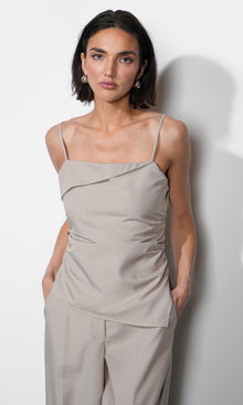 Acacia Fold Over Neck Cinched Waist Asymmetric Top