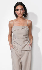 Acacia Fold Over Neck Cinched Waist Asymmetric Top