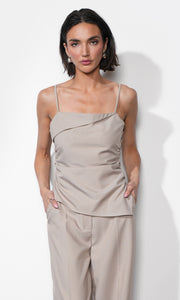 Acacia Fold Over Neck Cinched Waist Asymmetric Top