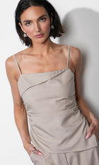Acacia Fold Over Neck Cinched Waist Asymmetric Top