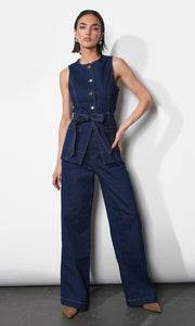 Clarence Button Up Denim Vest w/ Belt
