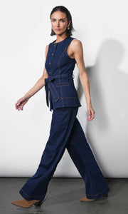 Clarence Button Up Denim Vest w/ Belt