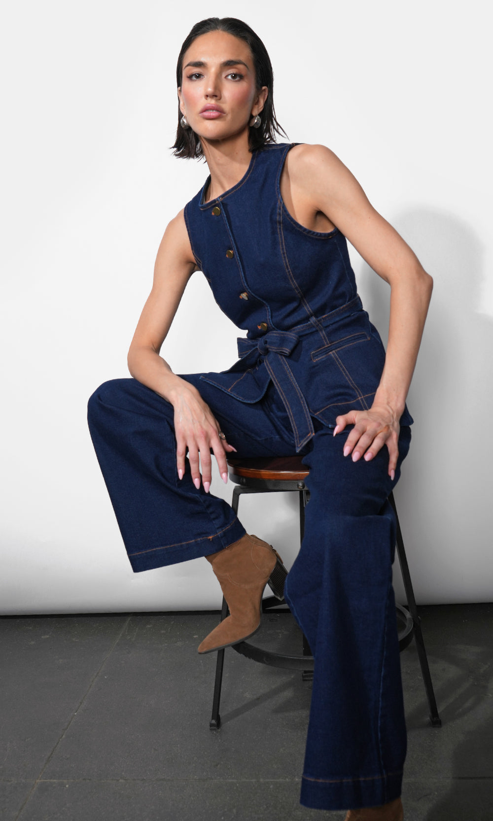 Clarence Button Up Denim Vest w/ Belt