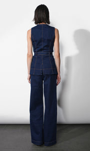 Clarence Button Up Denim Vest w/ Belt