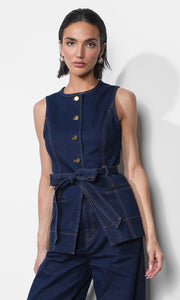 Clarence Button Up Denim Vest w/ Belt