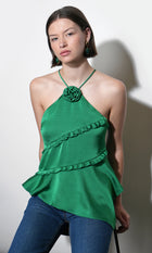 Mia Asymmetric Rosette Halter Top
