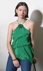 Mia Asymmetric Rosette Halter Top