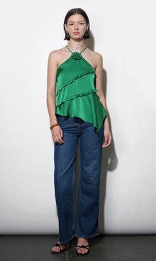 Mia Asymmetric Rosette Halter Top