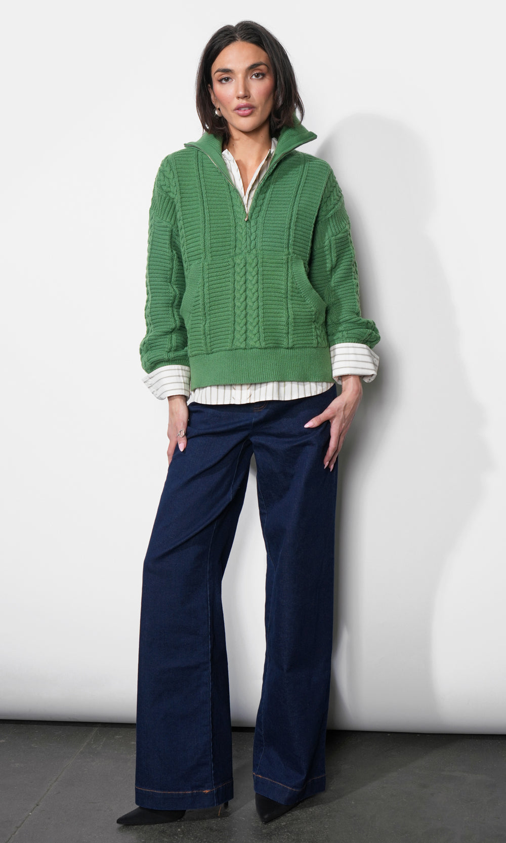 Mila Half Zip Up Cable Knit Sweater | Greylin