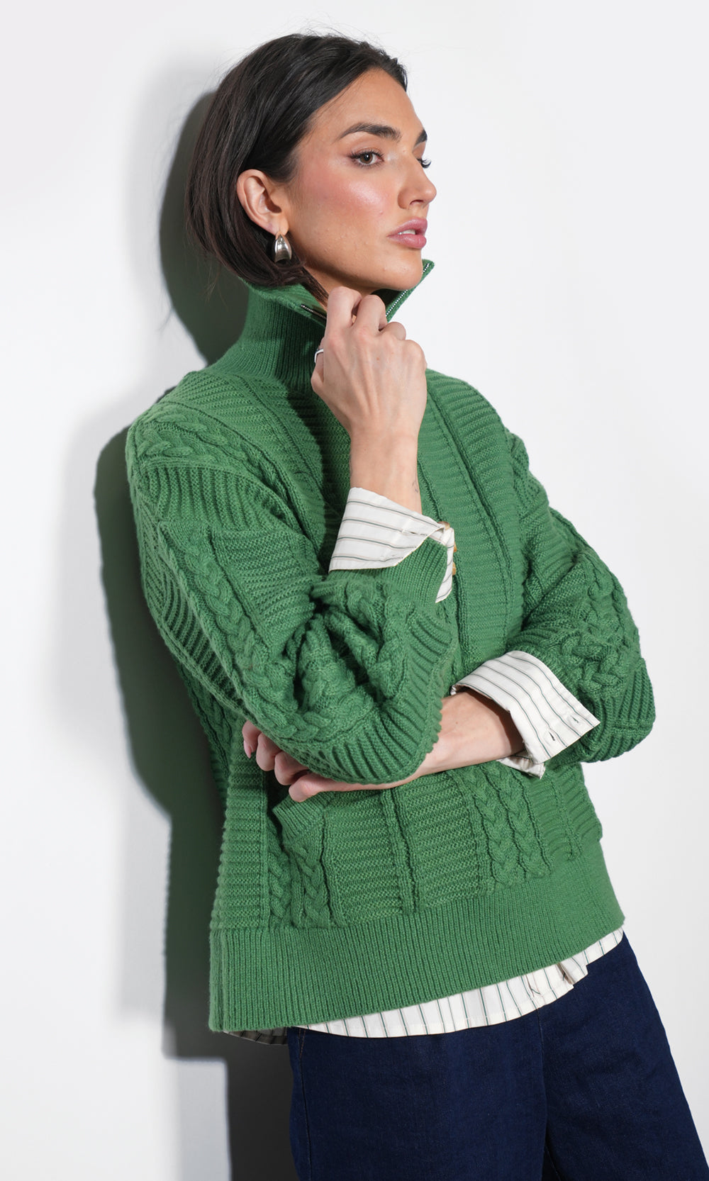 Mila Half Zip Up Cable Knit Sweater | Greylin