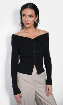 Linnea Button Down Off Shoulder Sweater Top