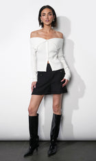 Linnea Button Down Off Shoulder Sweater Top