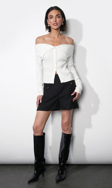 Linnea Button Down Off Shoulder Sweater Top