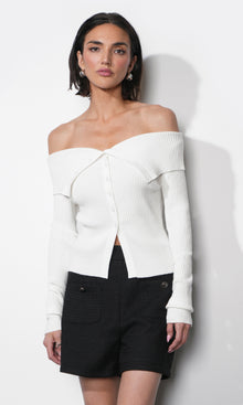 Linnea Button Down Off Shoulder Sweater Top