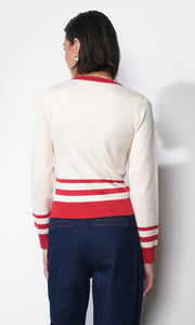 Piper Plunge Neck Stripe Button Front Knit Top