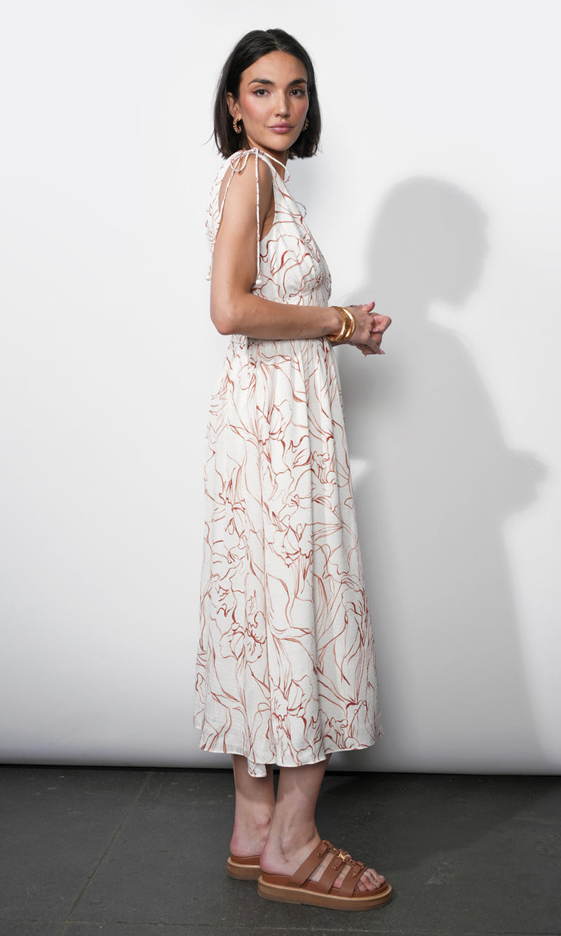 Sadie Sleeveless Tie Shoulder Midi Dress