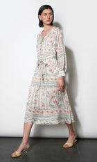 Reese Flowy Scarf Print Midi Dress w/Tie Belt
