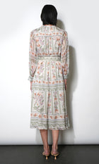 Reese Flowy Scarf Print Midi Dress w/Tie Belt