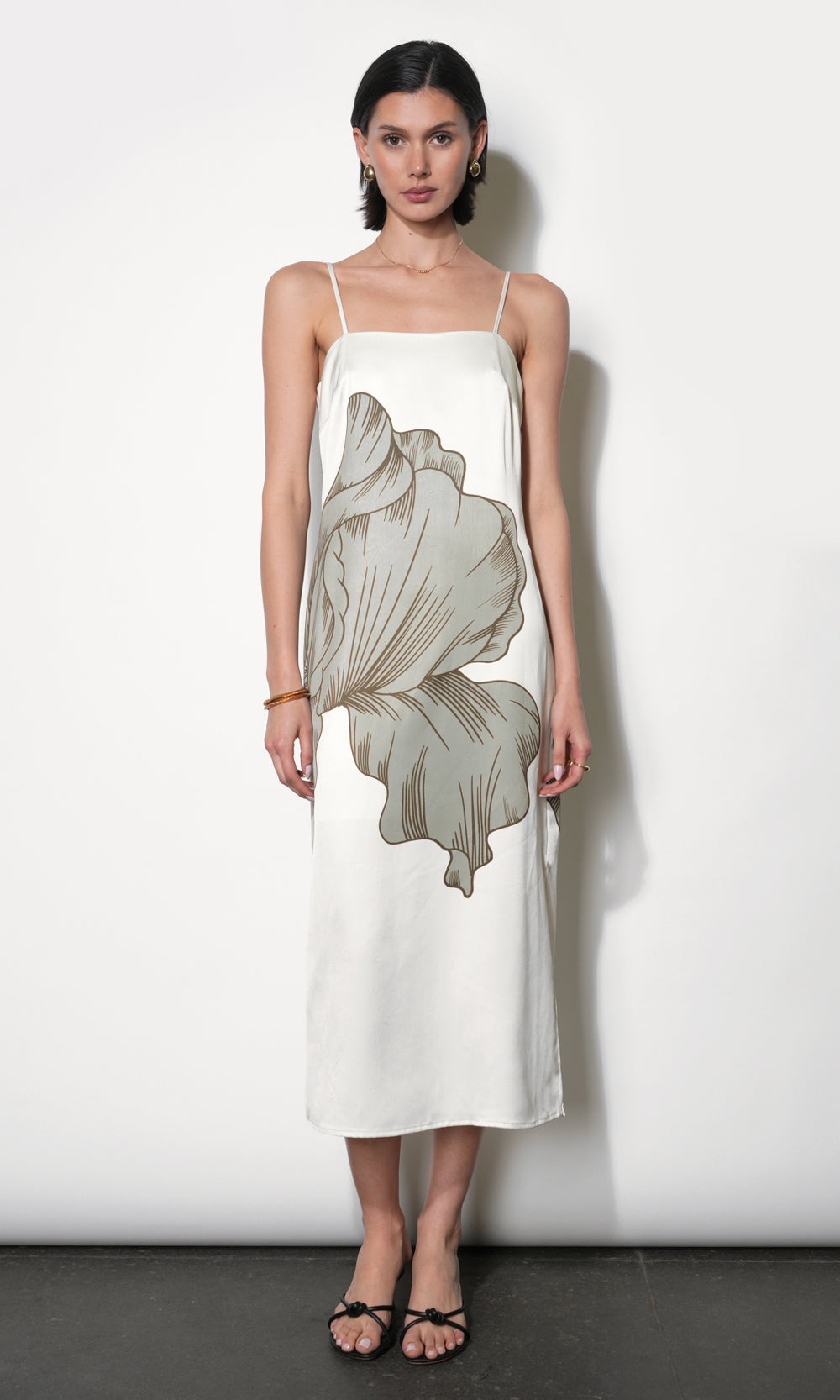 Dakota Midi Slip Dress w/ Leaf Motif
