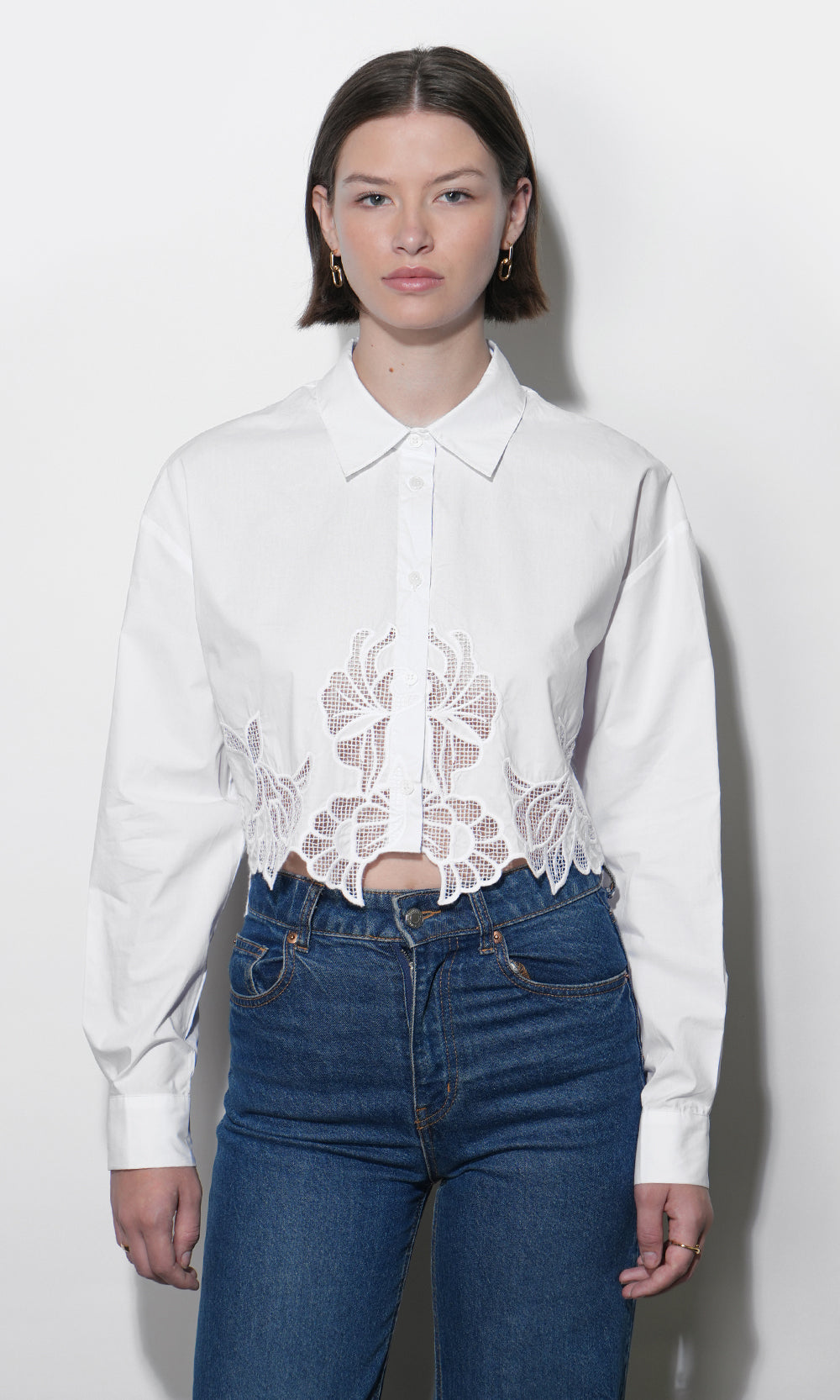 Finley Embroidered Hem Button Up Shirt