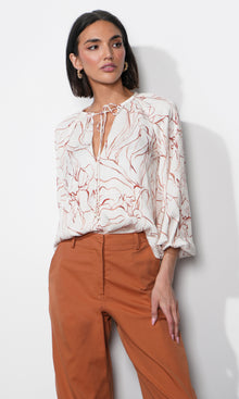 Penelope Bubble Sleeve Tie Neck Blouse