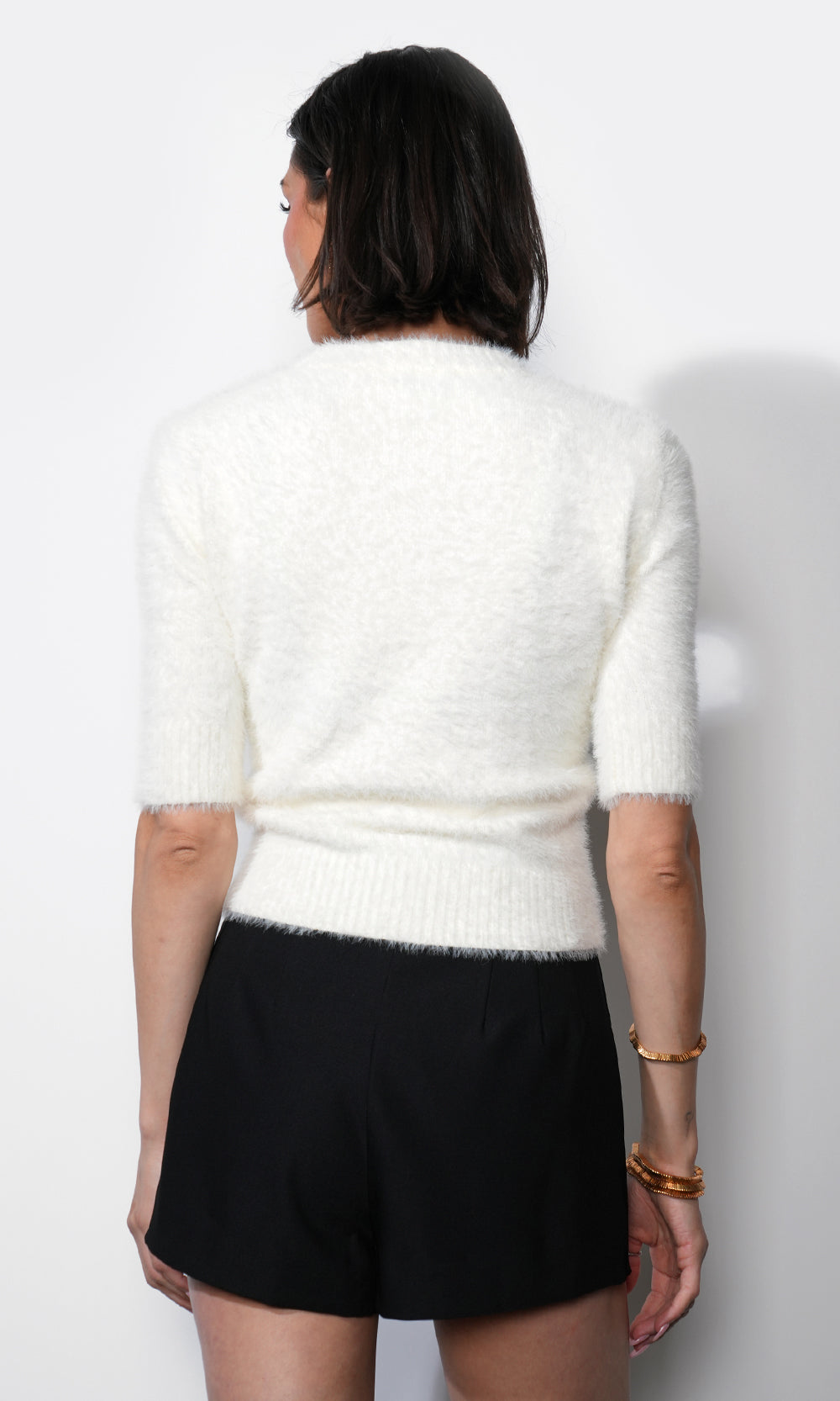 Odette Fuzzy Elbow Sleeve Knit Top