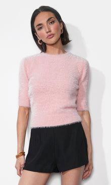 Odette Fuzzy Elbow Sleeve Knit Top