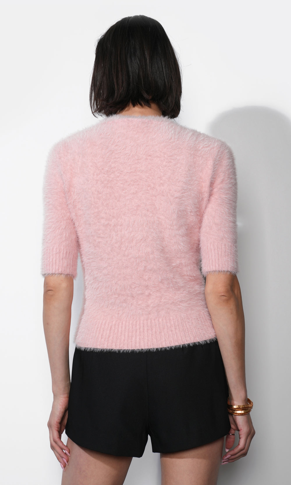 Odette Fuzzy Elbow Sleeve Knit Top