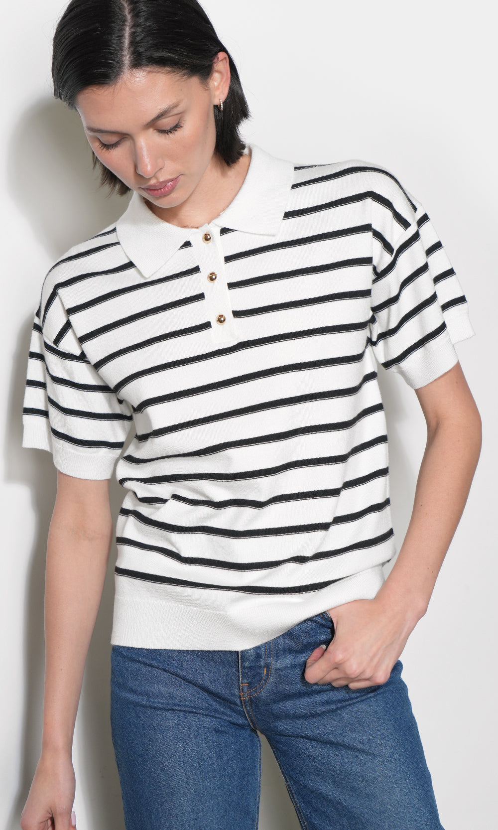 Celina Stripe Knit Polo