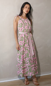 Nali Print Tie Shoulder Maxi Dress