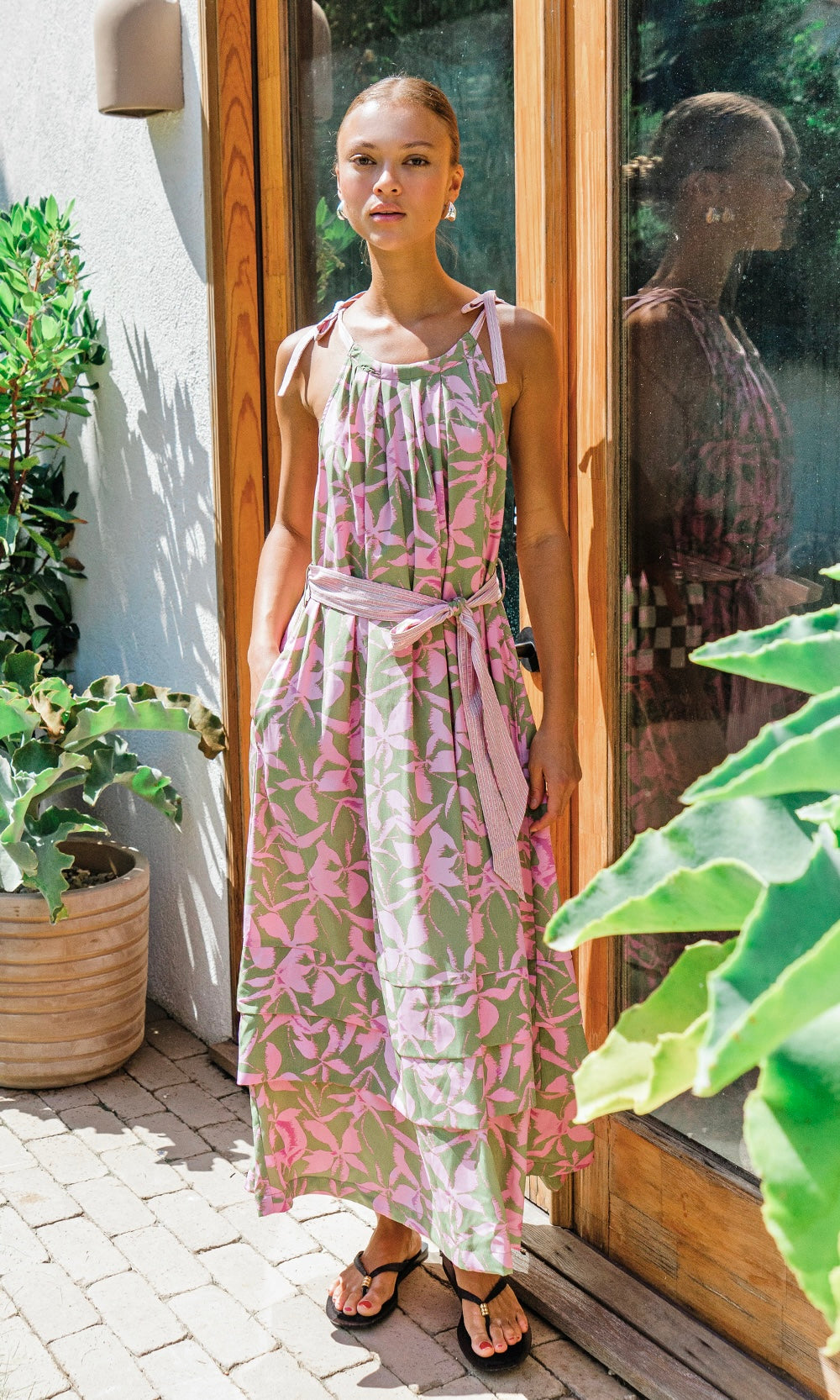 Nali Print Tie Shoulder Maxi Dress Nali Print Tie Shoulder Maxi Dress