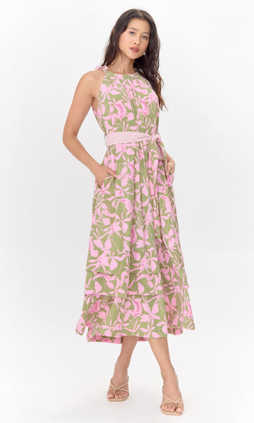 Nali Print Tie Shoulder Maxi Dress