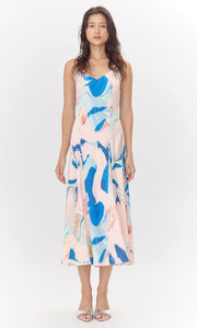 Soph Watercolor Print Satin Flowy Slip Dress