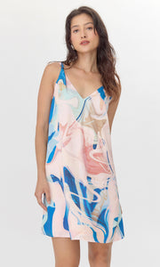 Angelique Watercolor Print Knot Shoulder Slip Mini Dress
