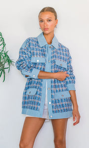 Bailey Mixed Media Tweed/Denim Oversized Jacket