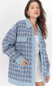 Bailey Mixed Media Tweed/Denim Oversized Jacket